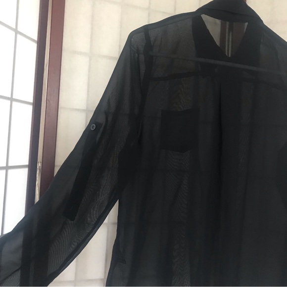 MINE Black Full Sheer Button Down Shirt/Blouse/Top, Size M - Picture 6 of 9